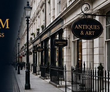 Evocative visual interpretation of an elegant Pimlico Road antiques and design streetscape in London