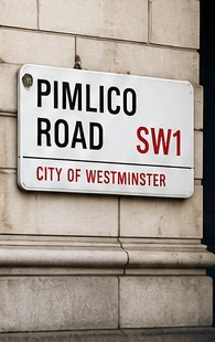 Stylised visual of a Pimlico Road SW1 street sign